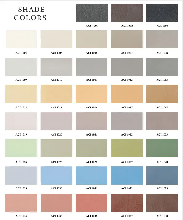 Artcrete India (ACI) microcement shade card showing available colours